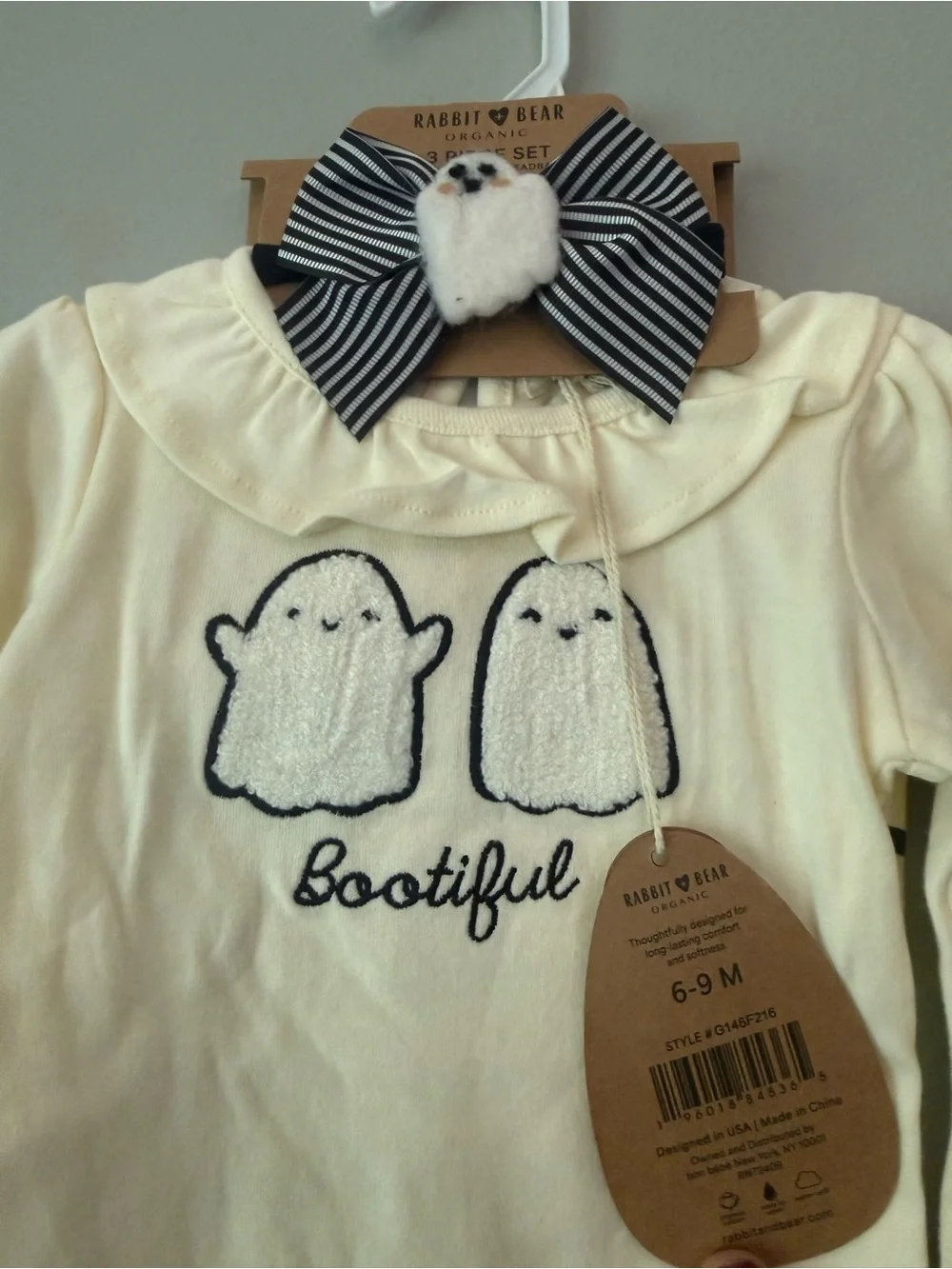Rabbit & Bear Cream Ghost Bodysuit & Striped Pants Kids Matching Set